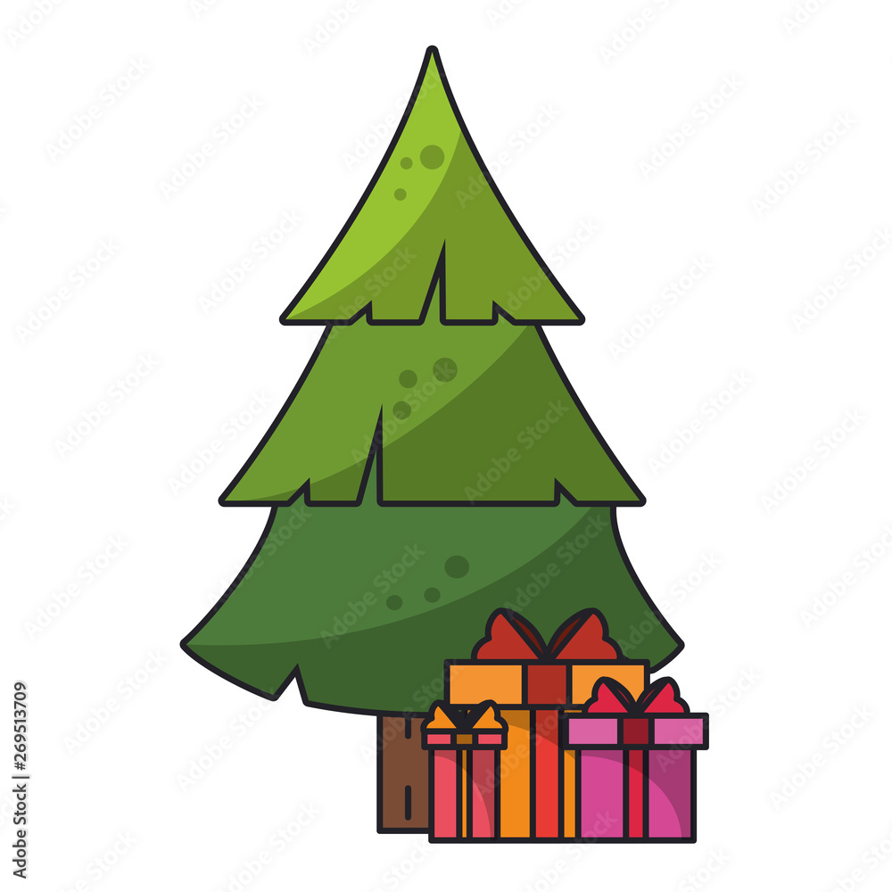 Christmas tree with gift boxes cartoon