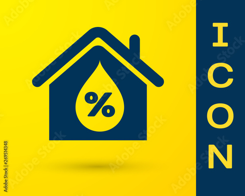 Blue House humidity icon isolated on yellow background. Weather and meteorology, thermometer symbol. Vector Illustration