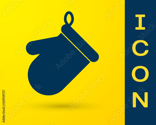Blue Oven glove icon isolated on yellow background. Kitchen potholder sign. Cooking glove. Vector Illustration