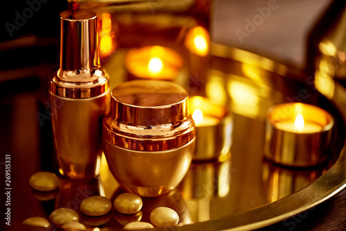 Gold gamut. Relax, take care of yourself. Spa salon, beauty salon Perfumery
