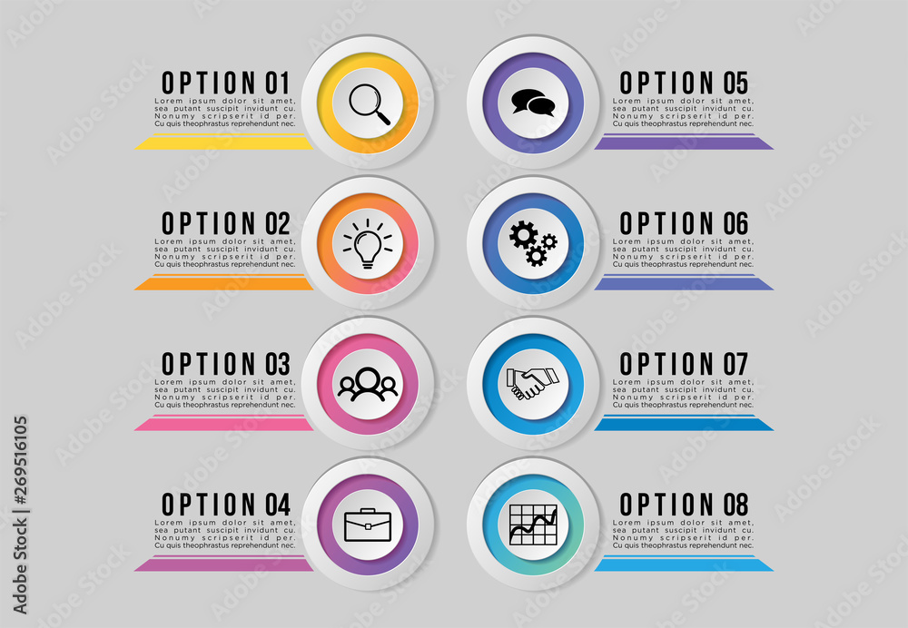 Vector Infographic Design Template with Options Steps and Marketing Icons can be used for info graph, presentations, process, diagrams, annual reports, workflow layout Vector Infographic Design Template with Options Steps and Marketing Icons can be used for info graph, presentations, process, diagrams, annual reports, workflow layout