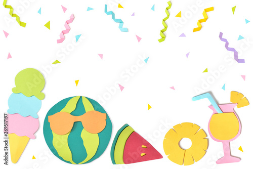 Summer fruit paper cut on white background - isolated