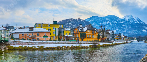 The mansions by Ttaun river, Bad Ischl, Salzkammergut, Austria photo