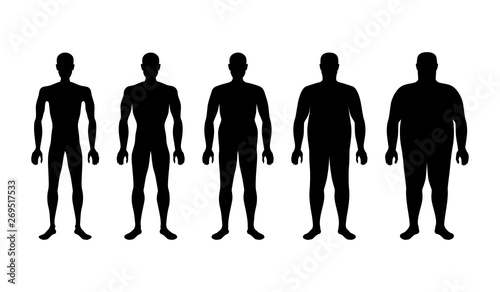 characterizing male silhouettes for different stages of body mass index photo