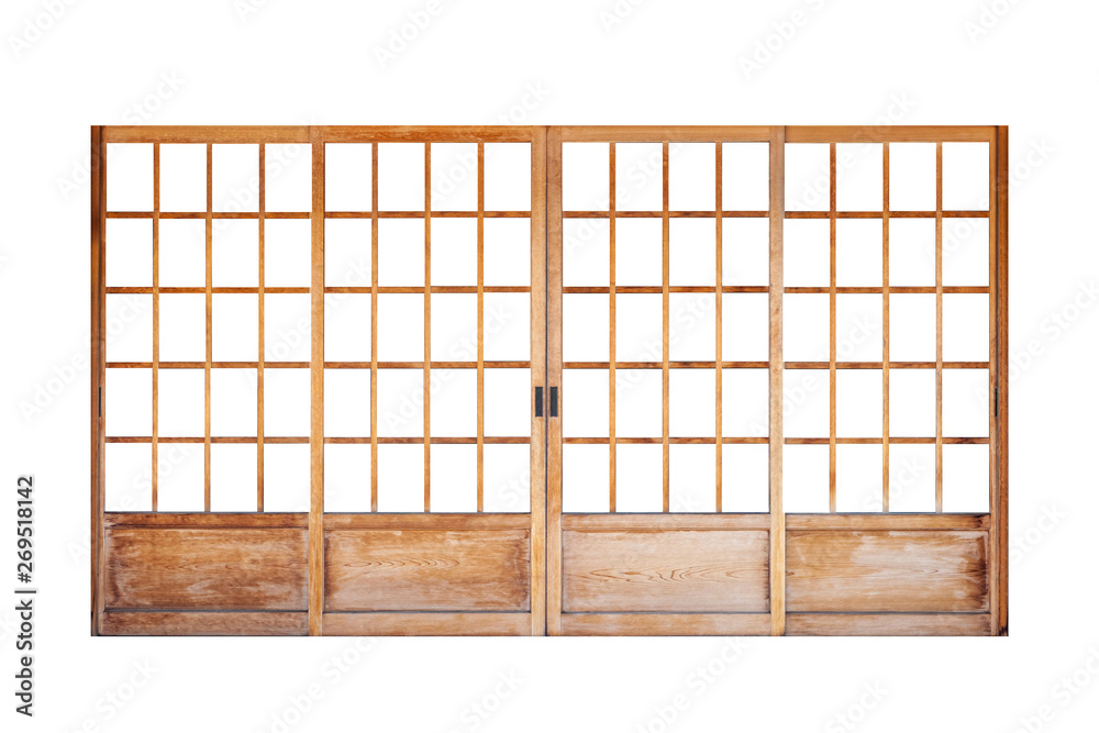 Shoji , Traditional Japanese door,window or room divider consisting isolated on white background - obrazy, fototapety, plakaty 