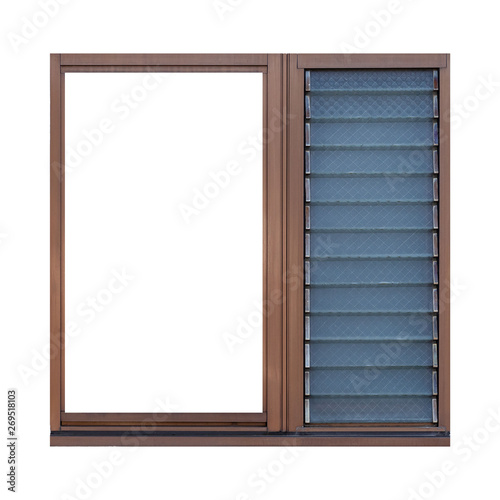 Golden aluminum window frames and louvers Isolated on white background
