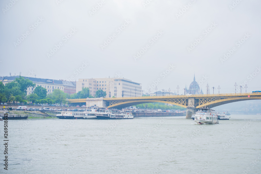 Fototapeta premium Budapest, Hungary - MAY 9, 2019. Tourism concept. Beautiful view of city streets, centre of city. Vacation in Budapest 
