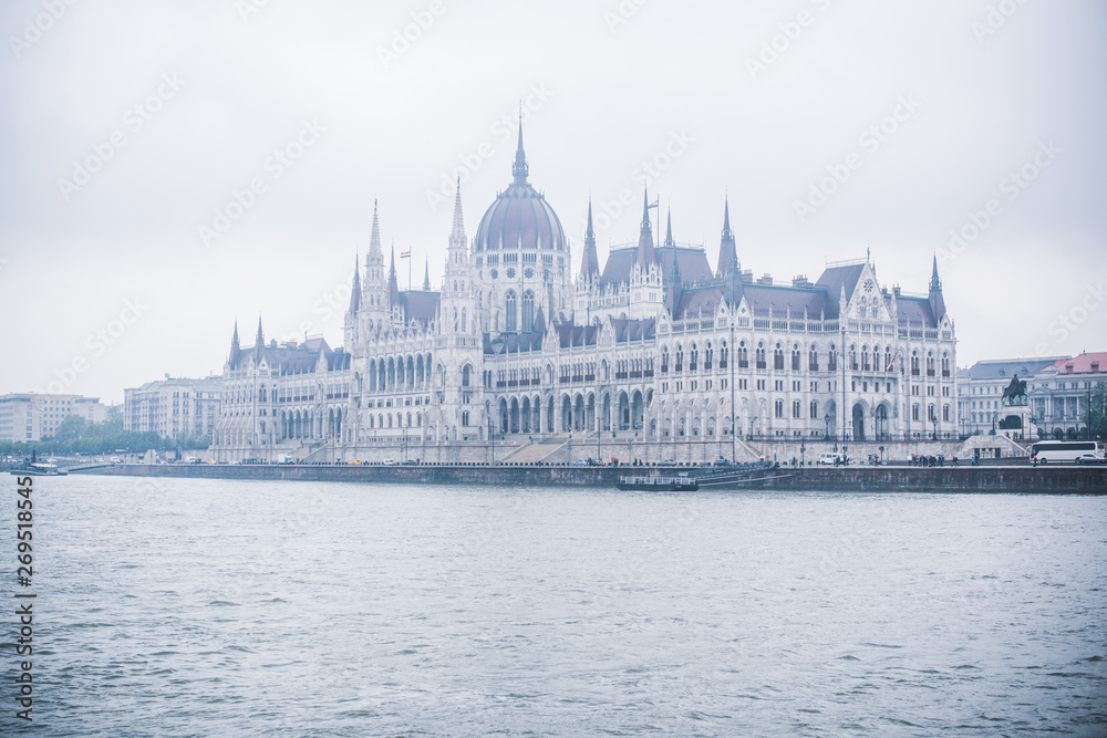Budapest, Hungary - MAY 9, 2019. Tourism concept. Beautiful view of city streets, centre of city. Vacation in Budapest 