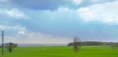 Beautiful view over green fields on the German Baltic coast near Groemitz  panorama