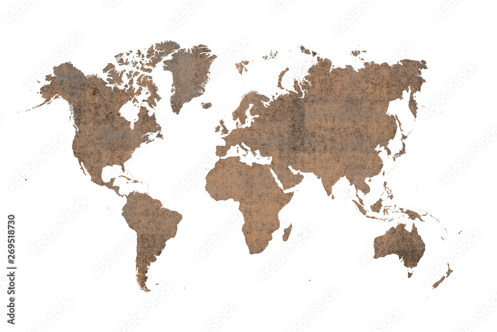 world map on brown wall background