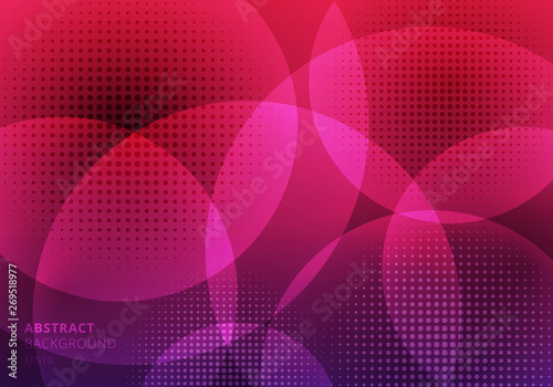 Abstract circles overlapping with halftone on pink background. Geometric template design use for cover brochure, poster, banner web, leaflet, flyer, etc.