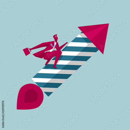  Businessman Ride fireworks. Isolated on blue background.