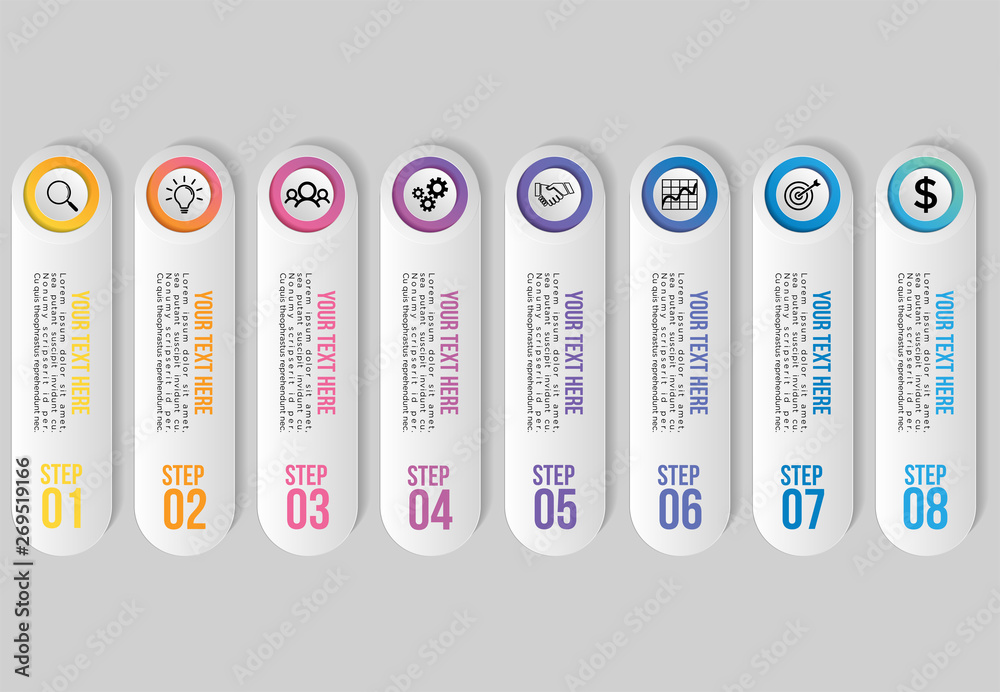 Vector Infographic Design Template with Options Steps and Marketing Icons can be used for info graph, presentations, process, diagrams, annual reports, workflow layout