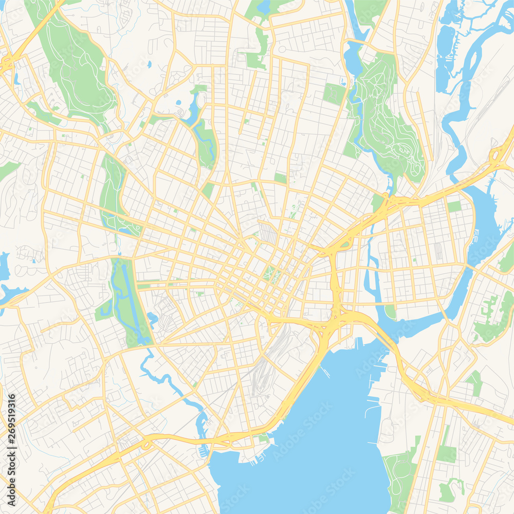 Fototapeta premium Empty vector map of New Haven, Connecticut, USA