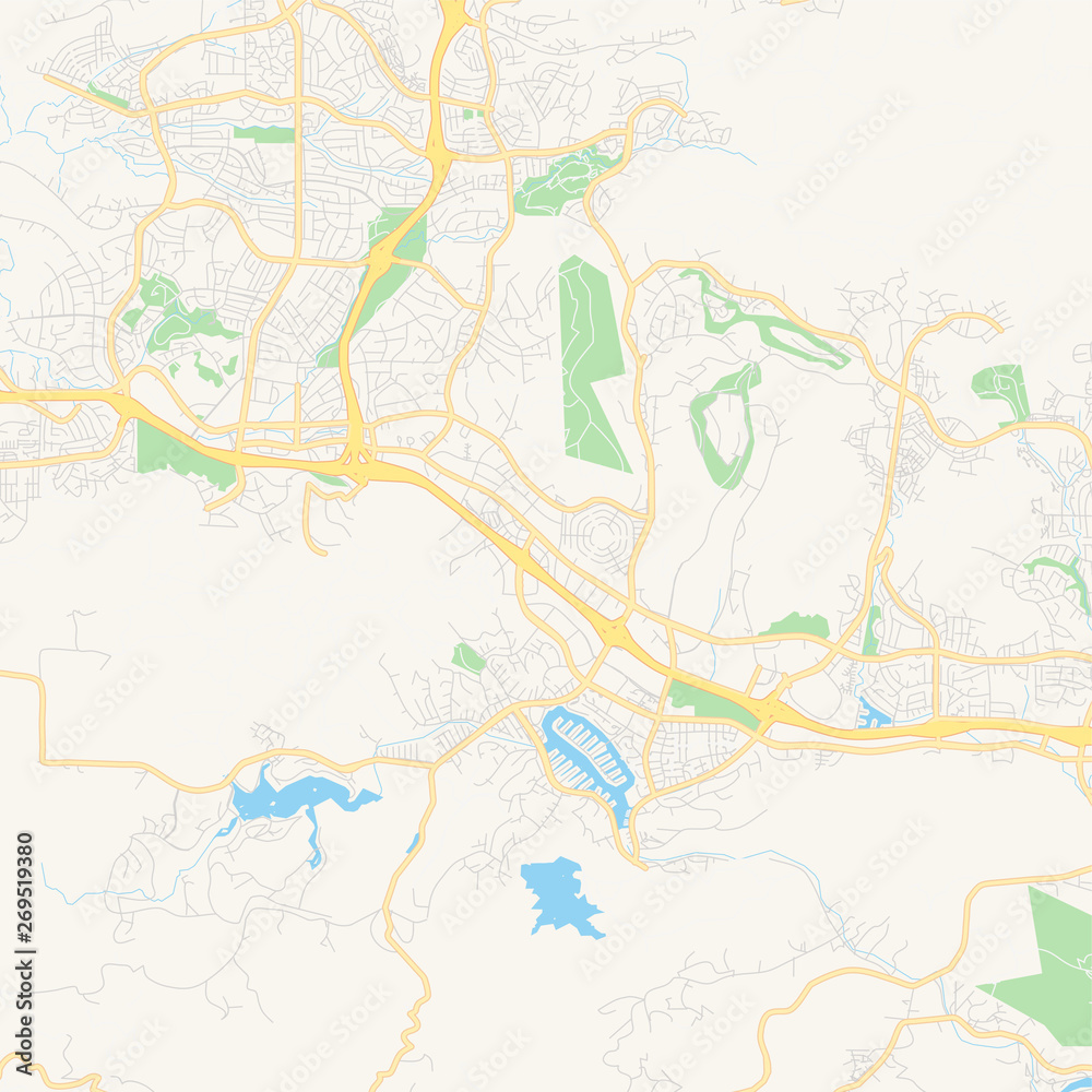 Empty vector map of Thousand Oaks, California, USA