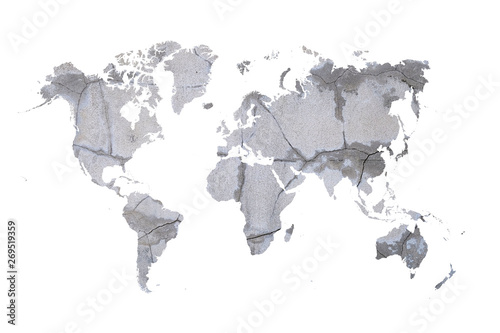 world map on gray cement wall background