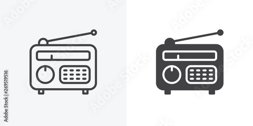 Retro radio icon. line and glyph version, outline and filled vector sign. Old radio with antenna linear and full pictogram. Symbol, logo illustration. Different style icons set photo