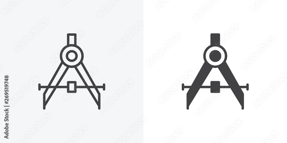 Drafting compass icon. line and glyph version, Divider outline and filled vector sign. linear and full pictogram. Symbol, logo illustration. Different style icons set Drafting compass icon. line and glyph version, Divider outline and filled vector sign. linear and full pictogram. Symbol, logo illustration. Different style icons set