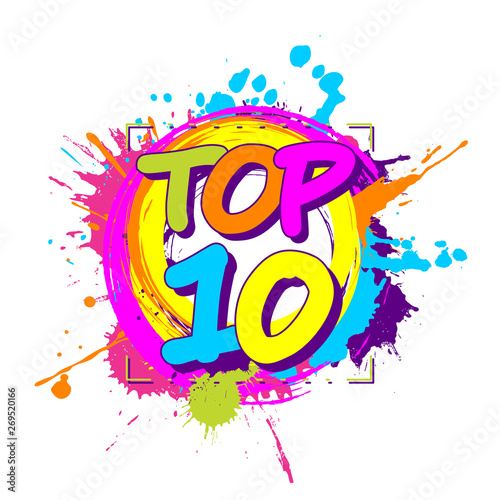 Colorful paint splashes with circular top ten emblem for ratings or parades