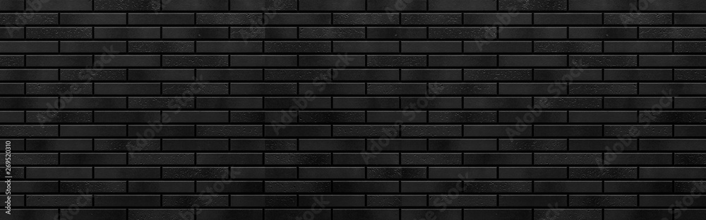 Panorama of Modern black brick wall texture for background
