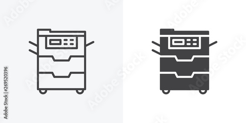Office Copy machine icon. line and glyph version, Document copier outline and filled vector sign. linear and full pictogram. Symbol, logo illustration. Different style icons set photo