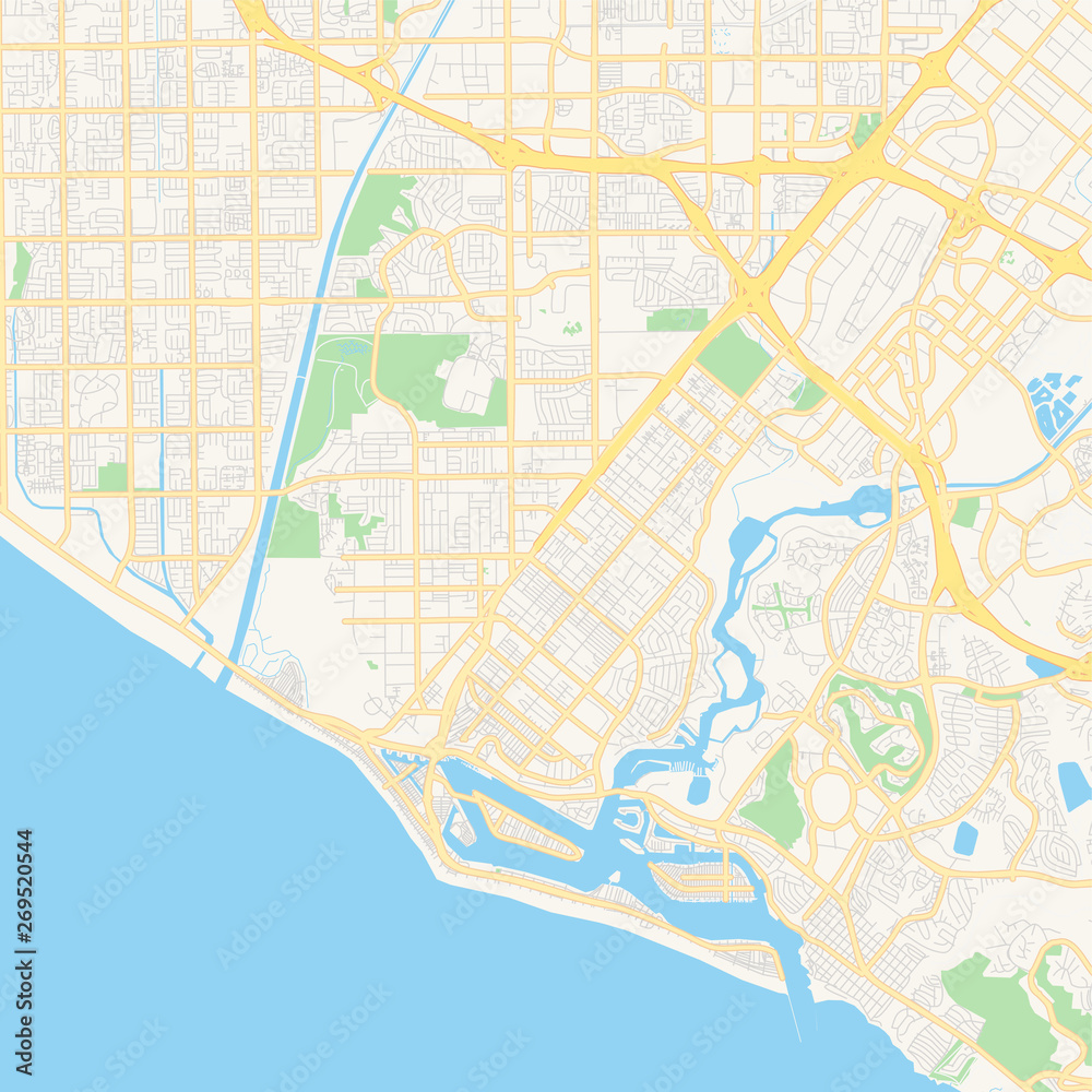 Empty vector map of Costa Mesa, California, USA