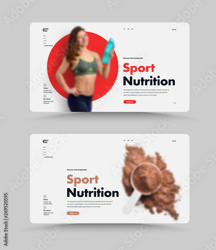 Set of UI/UX website design homepage for sports nutrition or supplements.