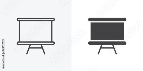 Blank presentation board icon. Blackboard line and glyph version, Whiteboard outline and filled vector sign. linear and full pictogram. Symbol, logo illustration. Different style icons set