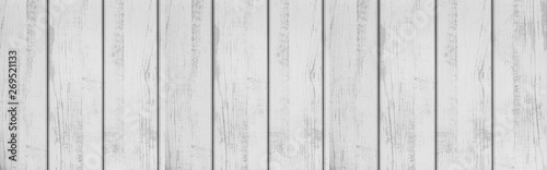 Panorama of white wood plank texture and seamless background