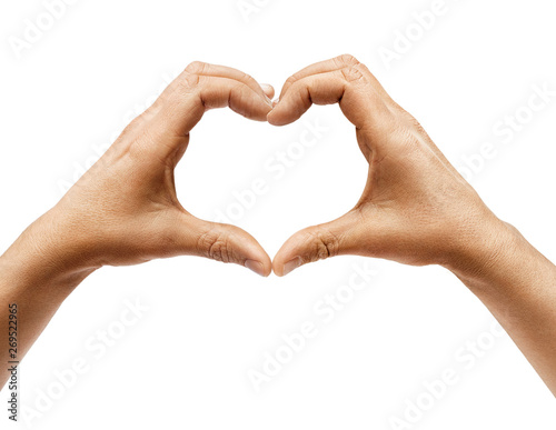 Two hands making heart sign isolated on white background. Close up  high resolution product