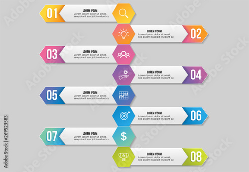 Vector Infographic Design Template with Options Steps and Marketing Icons can be used for info graph, presentations, process, diagrams, annual reports, workflow layout