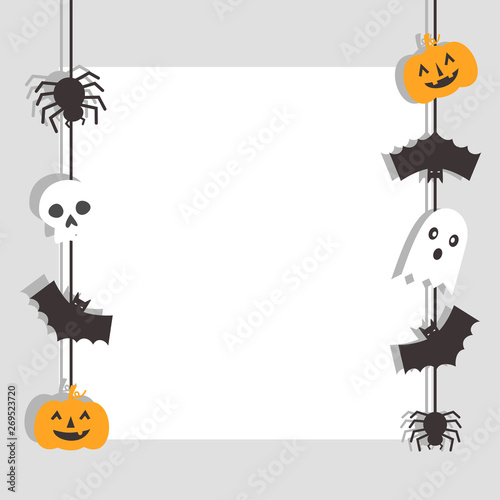 Happy Halloween Banner with bat, spider, pumpkin and ghost, Vector