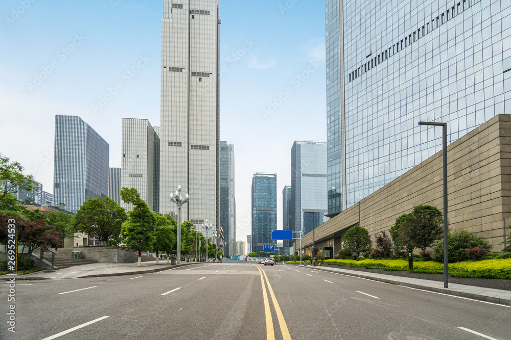 empty highway with cityscape of chongqing, China