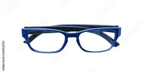 Dark blue glasses isolated on white background with clipping path