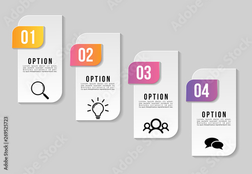 Vector Infographic Design Template with Options Steps and Marketing Icons can be used for info graph, presentations, process, diagrams, annual reports, workflow layout