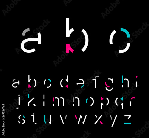 Abstract font. Abstract alphabet. Font design. Minimalist alphabet. Abc design. Geometric abstract technology font. Futuristic alphabet for logotype. Design letters and numbers logo. 