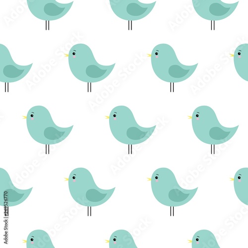 Cute green birds on white background seamless texture