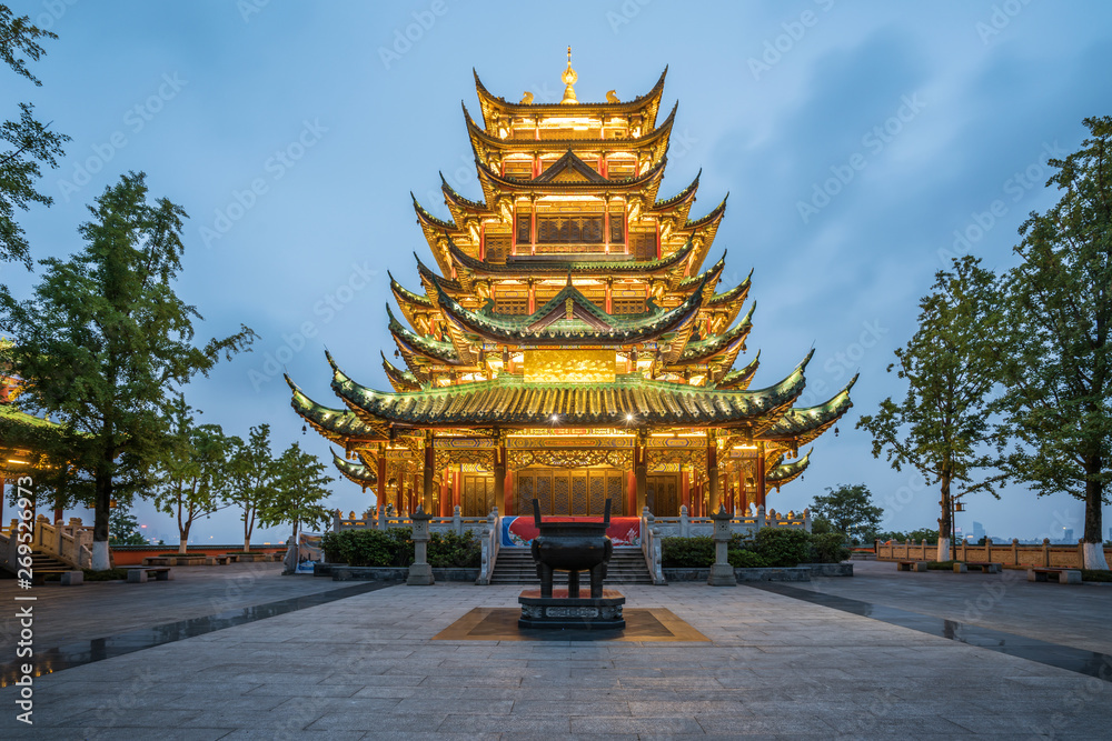 Ancient temple pagoda in park, Chongqing, China - obrazy, fototapety, plakaty 
