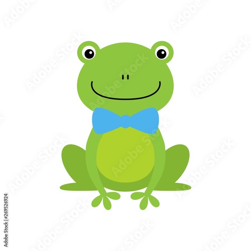 Smiling Green Frog Funny Character With Bow Tie Childish Cartoon Illustration