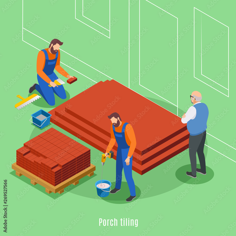 Fototapeta premium Porch Tiling Isometric Background