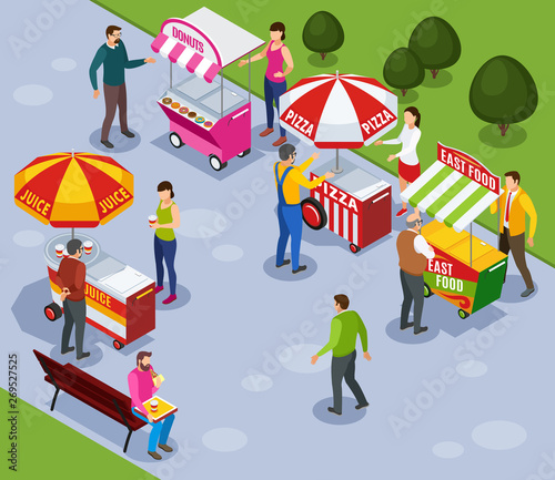 Street Vending Isometric Composition
