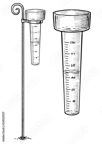 Rain gauge illustration, drawing, engraving, ink, line art, vector