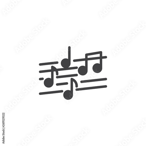 Musical note vector icon. Music stave filled flat sign for mobile concept and web design. music staff with notes glyph icon. Symbol, logo illustration. Vector graphics