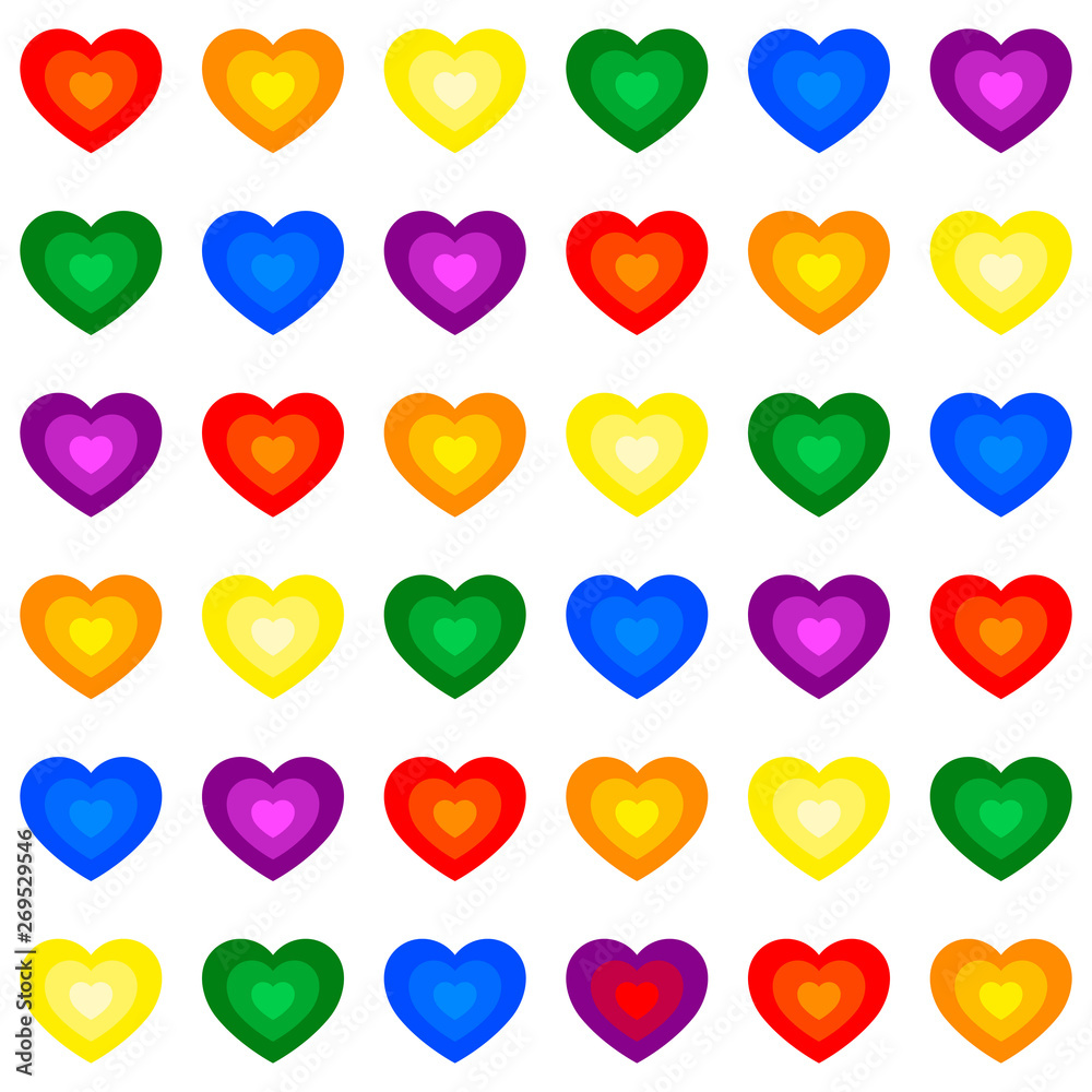 Fototapeta premium Colorful vector rainbow heart seamless repetitive vector pattern