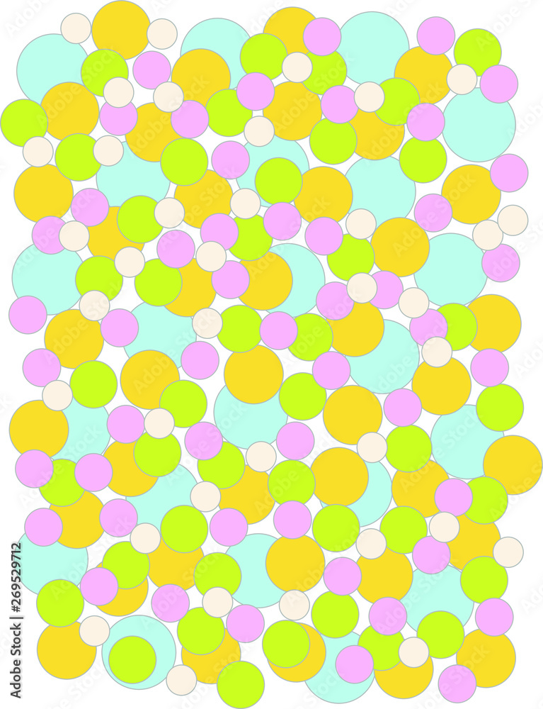 Abstract, bright, colorful background of circles on a white background. Ornament in letter format