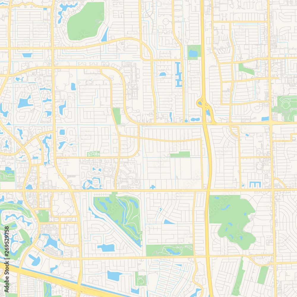 Empty vector map of Plantation, Florida, USA