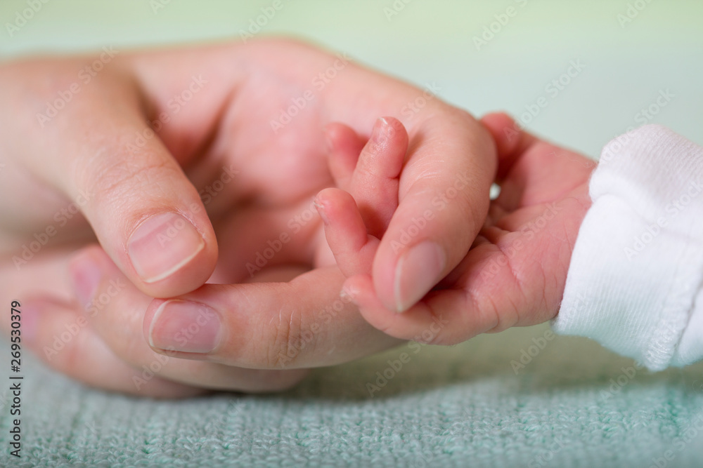 Baby and mom hand friendship care tenderness concept. Newborn new family Baby and mom hand friendship care tenderness concept. Newborn new family