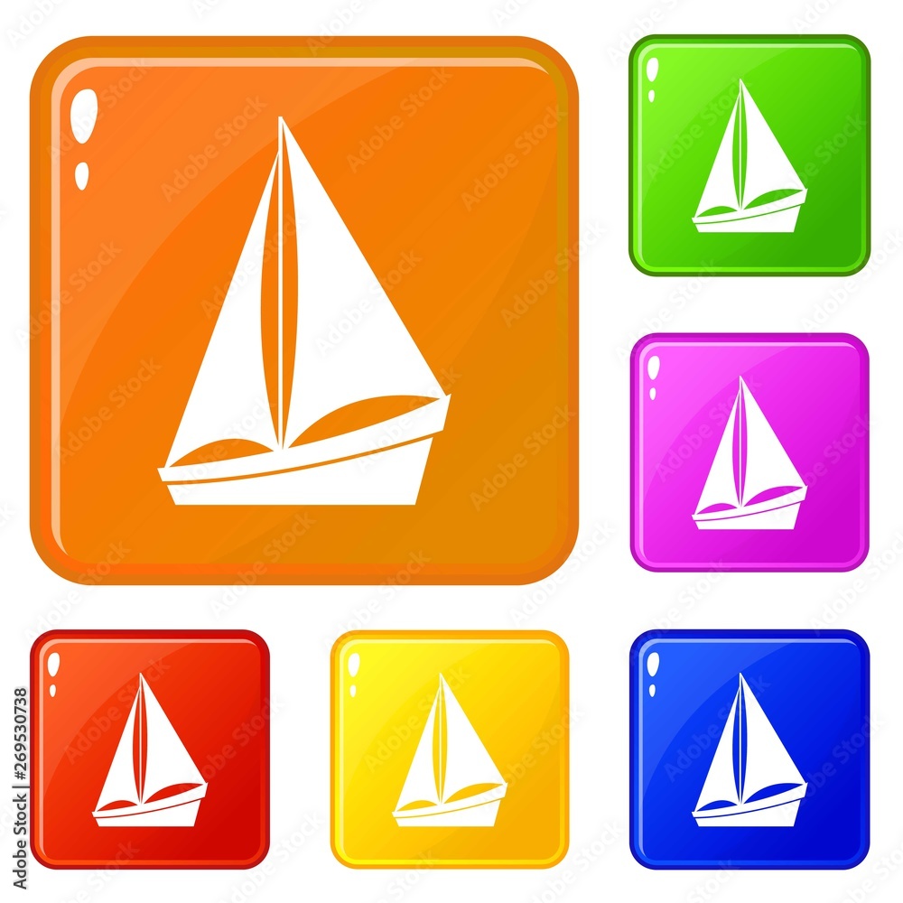 Small yacht icons set collection vector 6 color isolated on white background