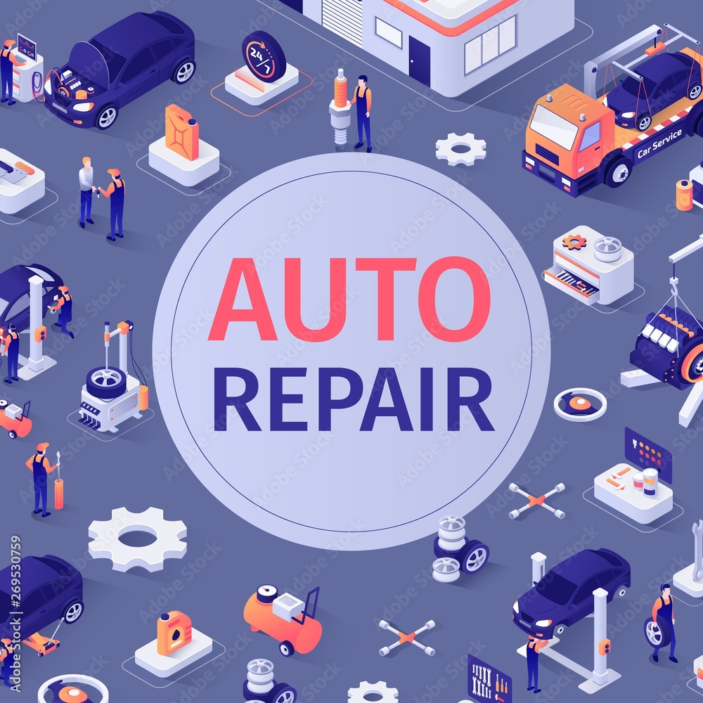 Naklejka premium Automotive Seamless Pattern with Auto Repair Text