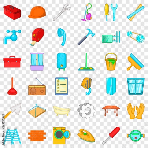 Screwdriver icons set. Cartoon style of 36 screwdriver vector icons for web for any design